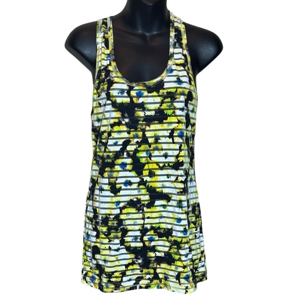 Fuzzi women’s xl tank top mesh semi sheer floral dopamine artsy psychedelic‎